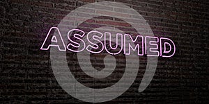 ASSUMED -Realistic Neon Sign on Brick Wall background - 3D rendered royalty free stock image