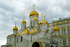 The assumption Cathedral on the Cathedral square of the Moscow Kremlin, Russia.