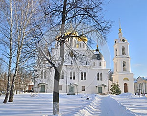 Assumption Cathedral in Dmitrov Kremlin in winter, Russia, Moscow region