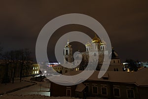 Assumption Cathedral at night in Dmitrov, Moscow region, Russia