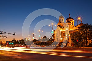 The Assumption Cathedral, Varna, Bulgaria. Illuminated at night.