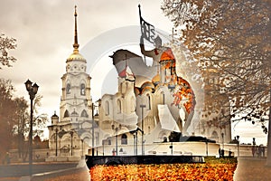 Assumption cathedral in Vladimir, Russia. Artistic collage.