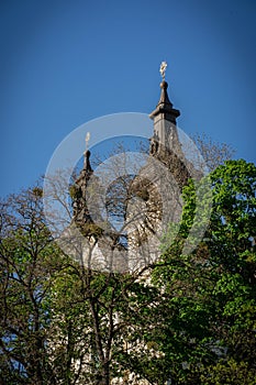 The Assumption Church and the Dominican Cathedral in Lviv. Medieval city contributed to UNESCO. An ancient stone baroque