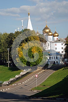 Assumption church in historical city center of Yaroslavl, Russia. Facade detail