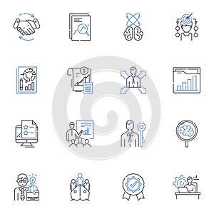 Assumption listing line icons collection. Presumption, Supposition, Inference, Premise, Belief, Hypothesis, Expectation photo
