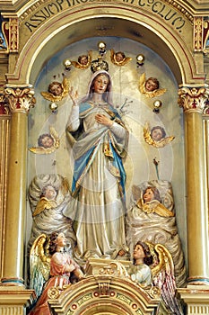 Assumption of Mary, statue on the main altar in the church of the Assumption of the Virgin Mary in Pescenica, Croatia
