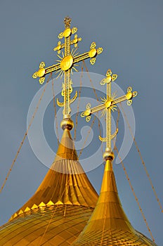 Assumption orthodox Cathedral with golden domes in Yaroslavl, Russia