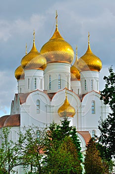 Assumption orthodox Cathedral with golden domes in Yaroslavl, Russia