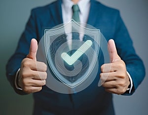 Assurance and confidence, featuring elements like a checkmark, shield, and thumbs up, symbolizing trust, security, and positive