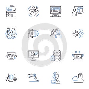 Assuredness line icons collection. Confidence, Certainty, Trust, Conviction, Self-assurance, Resoluteness, Surety vector photo