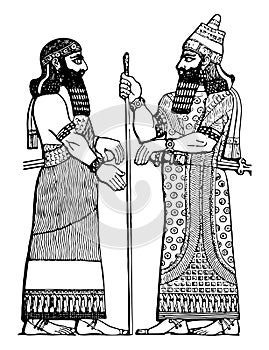 Assyrian King and his Chief Minster vintage illustration
