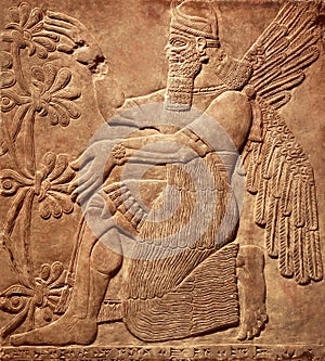 Assyrian wall relief of a winged genius