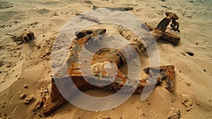 Ast the wreckage of a sunken ship a rusted anchor lies buried in the sand. Through the careful work of marine