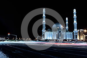 Astana. Kazakhstan. Central Mosque in the winter night.