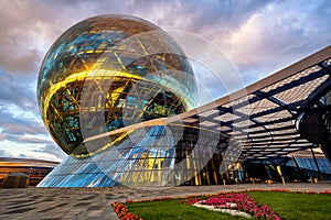 Astana, Kazakhstan, the modernist glass sphere of Nur Alem pavilion photo