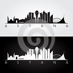 Astana skyline and landmarks silhouette