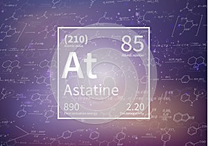 Astatine chemical element with first ionization energy, atomic mass and electronegativity values on scientific