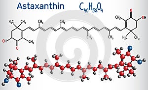Astaxanthin is a keto-carotenoid. It belongs to class of chemical terpenes Structural chemical formula and molecule model