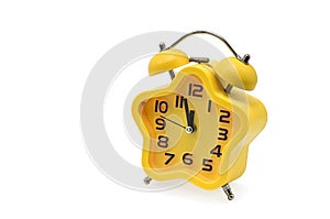 An asterisk Christmas clock showing residual time until midnight on a white background.Yellow.Twelve o`clock