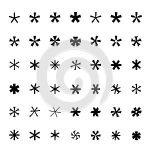Asterisk (footnote, star) icons set Black icons Vector illustration photo