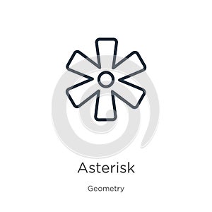 Asterisk icon. Thin linear asterisk outline icon isolated on white background from geometry collection. Line vector asterisk sign