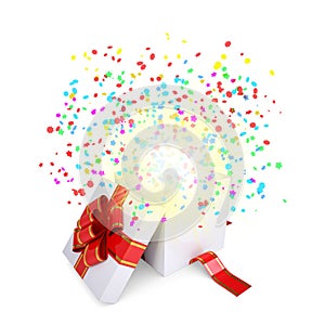 Asterisks fly from the open gift box