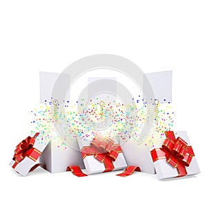 Asterisks fly from the open gift box