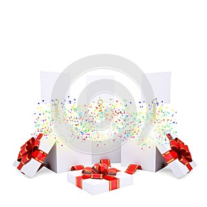 Asterisks fly from the open gift box