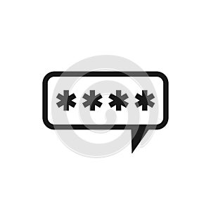 Asterisks footnote in black bubble icon. Password, parol, chat ban sign