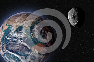 Asteroid approaching planet Earth