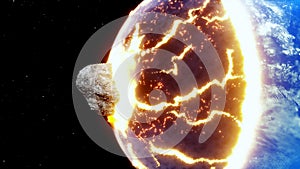 asteroid collides with the earth. Armageddon. Apocalypse concept. 3d rendering.