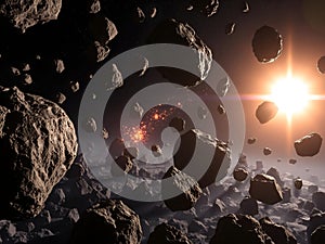 Asteroid Field Collision: A Dramatic Space Debris Scene