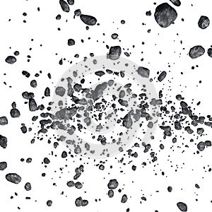 Asteroid field on white background