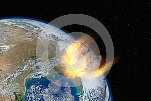 Asteroid hits planet Earth, elements of this image furnished by NASA photo
