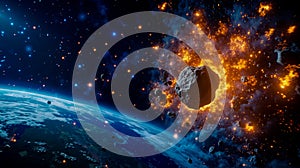 An asteroid hitting the earth