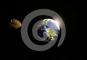 Asteroid infront of earth photo