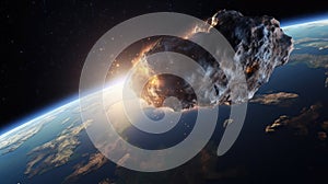 Asteroid or meteor fly to the earth, disaster, creative fantasy science