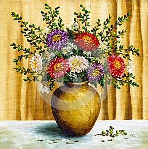 Asters in a clay pot