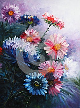 Asters - Oil painting on canvas