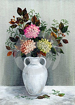 Asters in a white jug photo