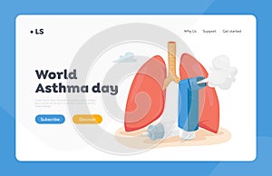 Asthma Disease Landing Page Template. Human Lungs and Inhaler. Chronic Sickness, Respiratory System Disease Treatment