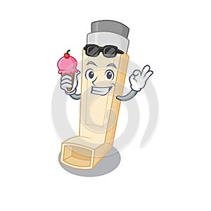 Asthma inhaler mascot cartoon design with ice cream