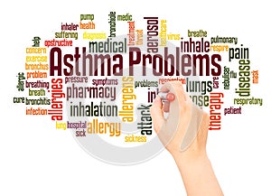 Asthma problems word cloud hand writing concept