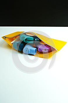 Asthma relief concept, salbutamol inhaler photo