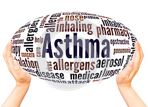 Asthma word cloud hand sphere concept