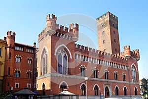 Asti, Piedmont, Italy - Piazza Roma, Palazzo Medici del Vascello and Comentina tower. photo