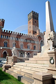 Asti, Piedmont, Italy - Piazza Roma, Palazzo Medici del Vascello and Comentina tower photo