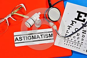 Astigmatism. Text label to indicate the state of vision health.