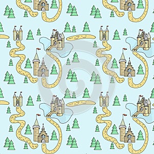 Ð¡astle child seamless pattern . Template for greeting card  invitation  textile.