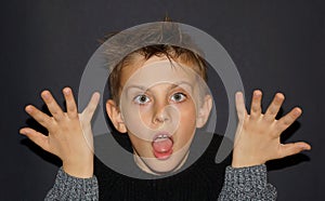 Astonished boy and his reaction